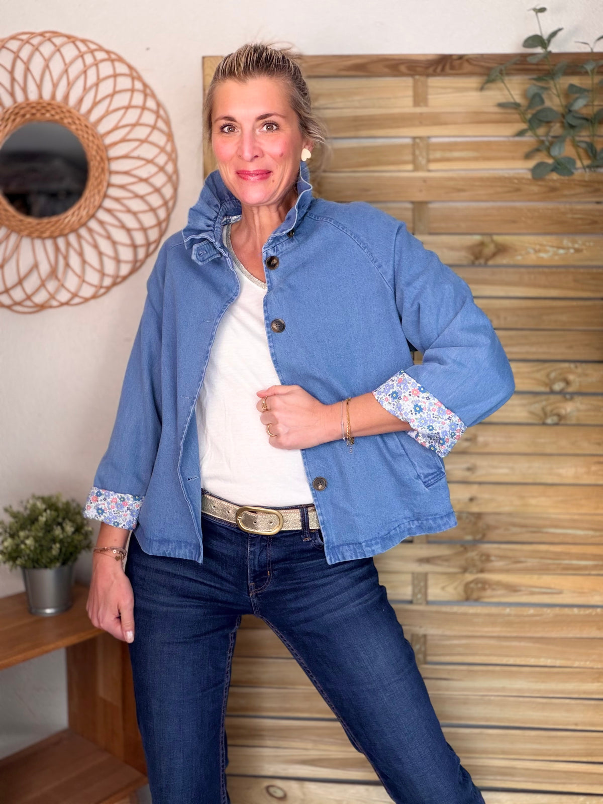 Veste Denim col victorien avec Liberty - VICTORIA Jean