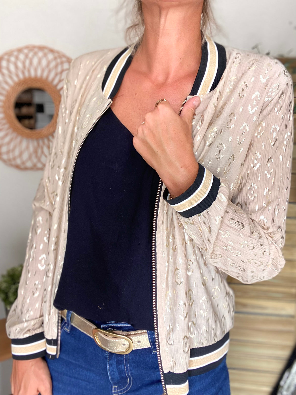 Veste bombers léger EMILY - imprimé Doré Beige (losanges)