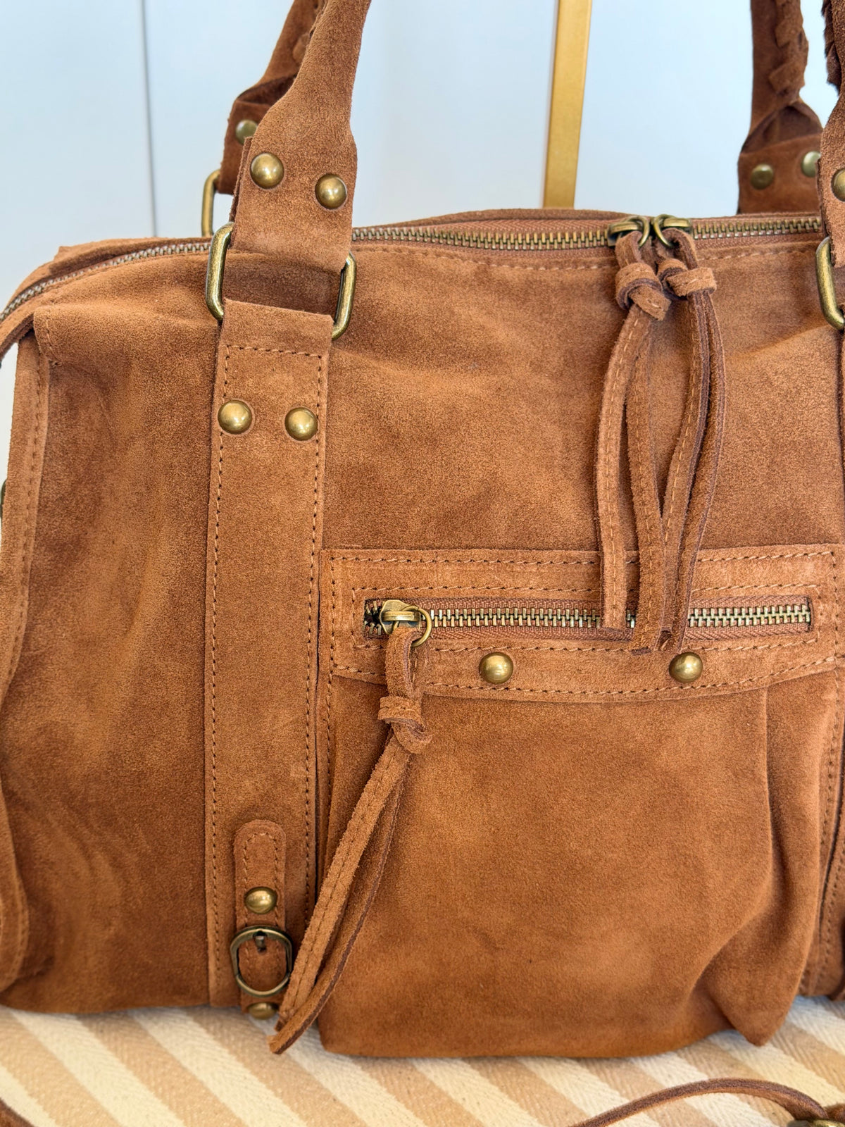 Sac cabas XL en cuir daim • HUNTER Camel