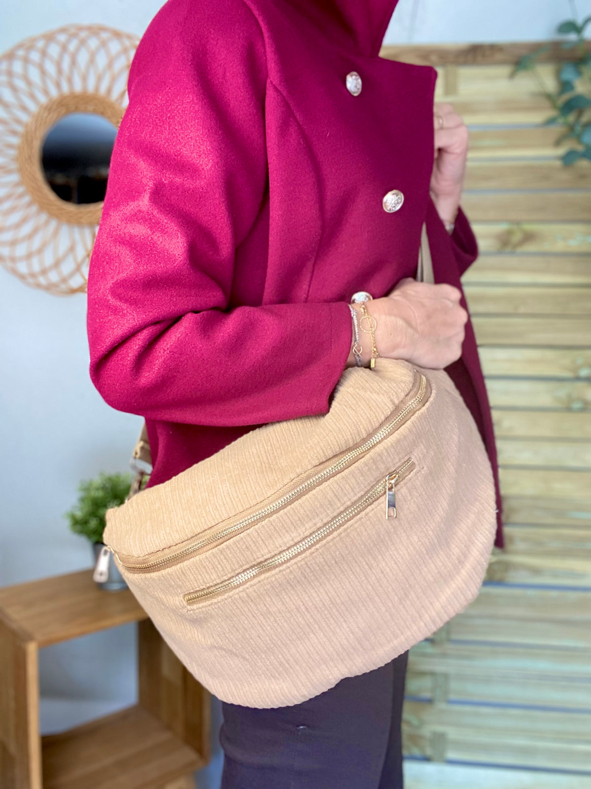 Sac banane XXL Velours côtelé Ciao Boum MOLLY -  Beige