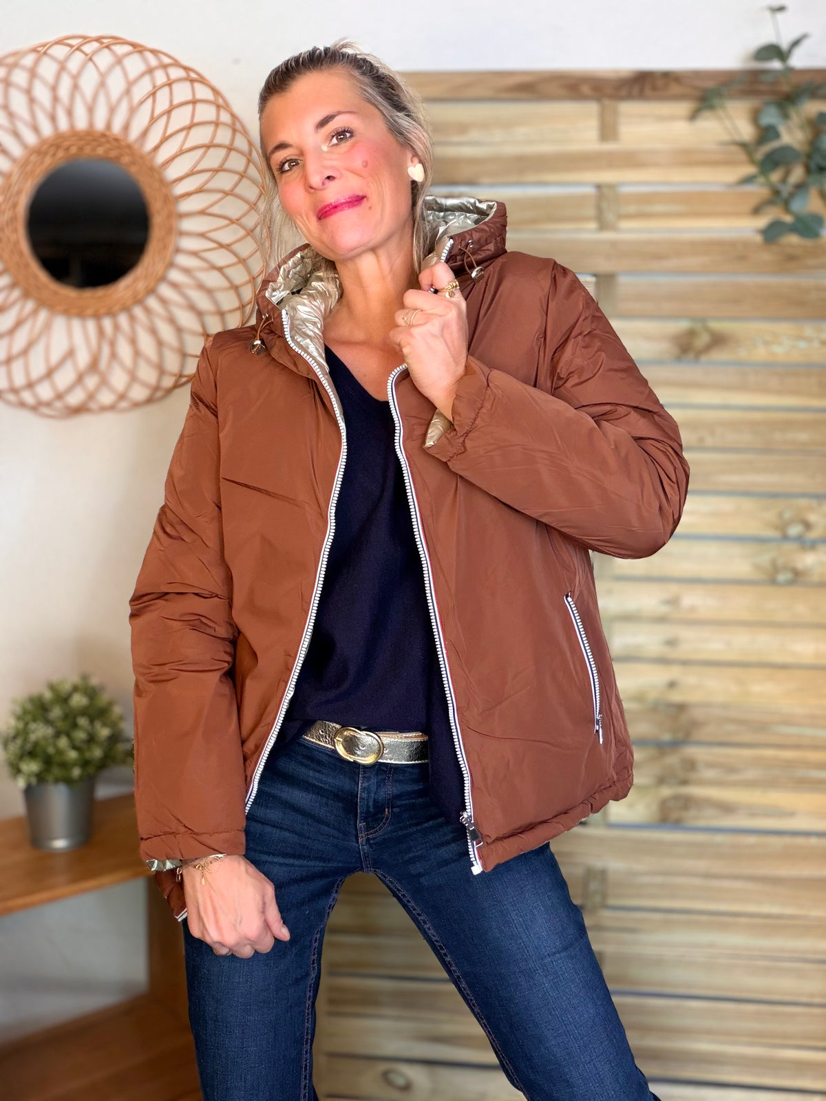Doudoune imperméable réversible ANGÈLE COURT - Rouille choco - MELYA MELODY