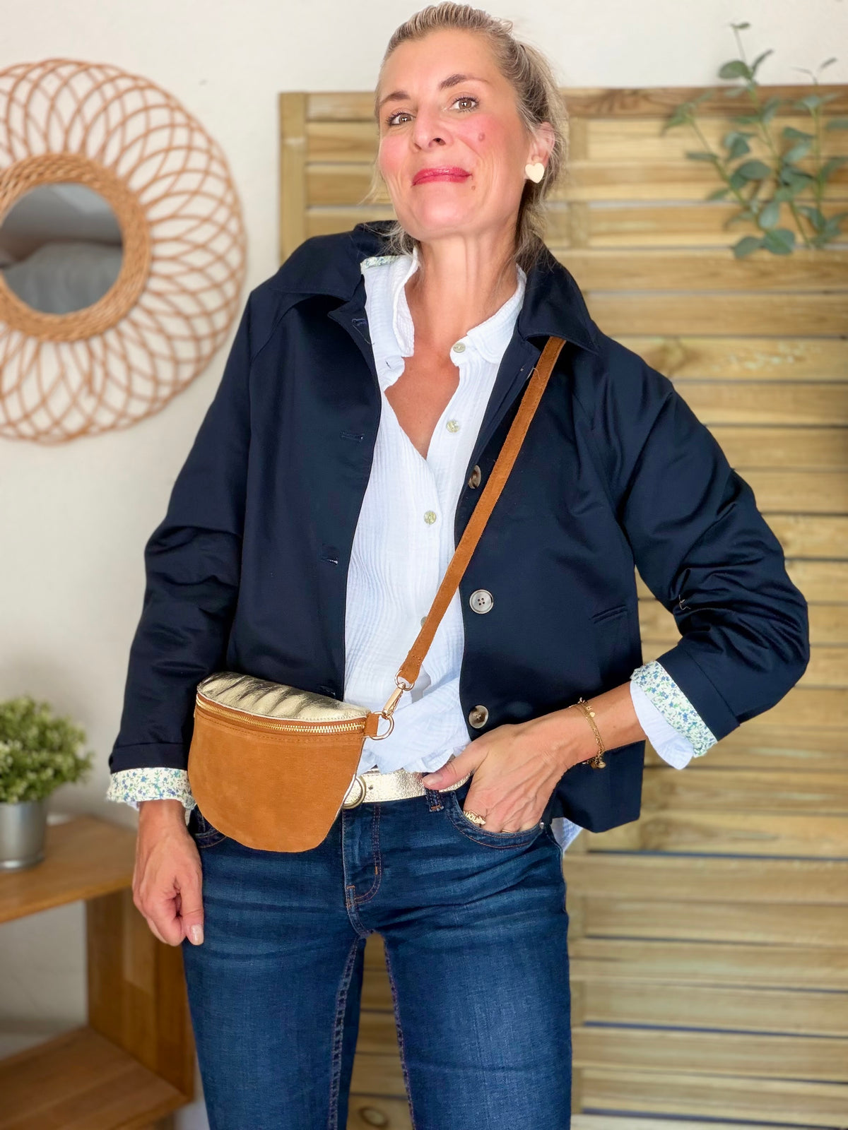 Veste Trench en coton avec Liberty - JOHAN Bleu marine