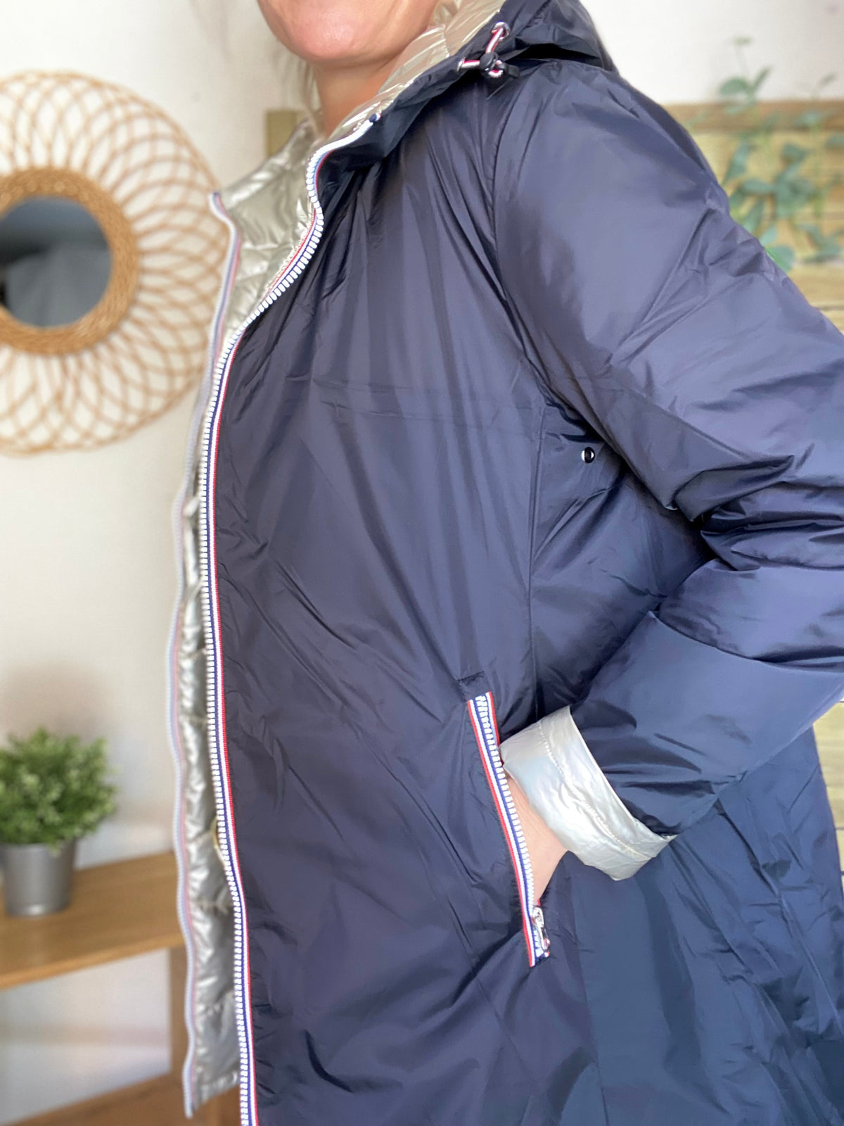 LAURA JO - Doudoune réversible imperméable longue INÈS - Noir / Doré - FIN DE SÉRIE