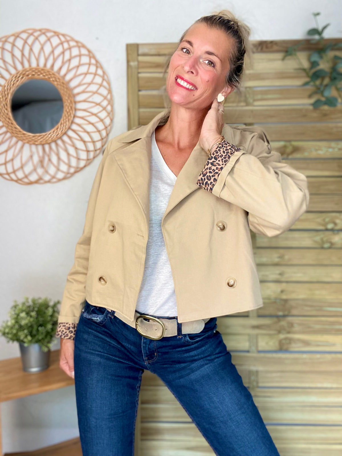 Veste Trench en coton beige avec Léo ROXANE
