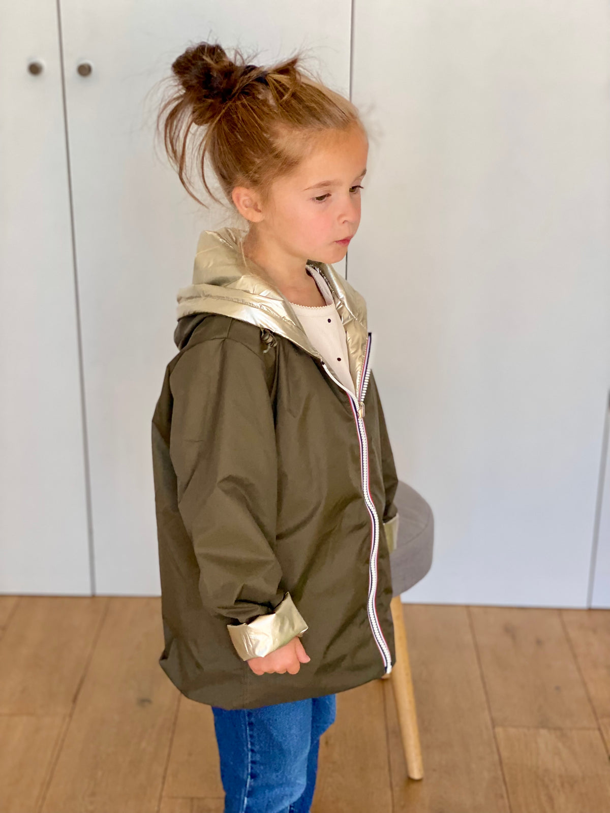 Imperméable réversible rembourré LOUISON KIDS enfant (mixte) - Kaki / Doré • DÉSTOCKAGE sur Taille 6 ans