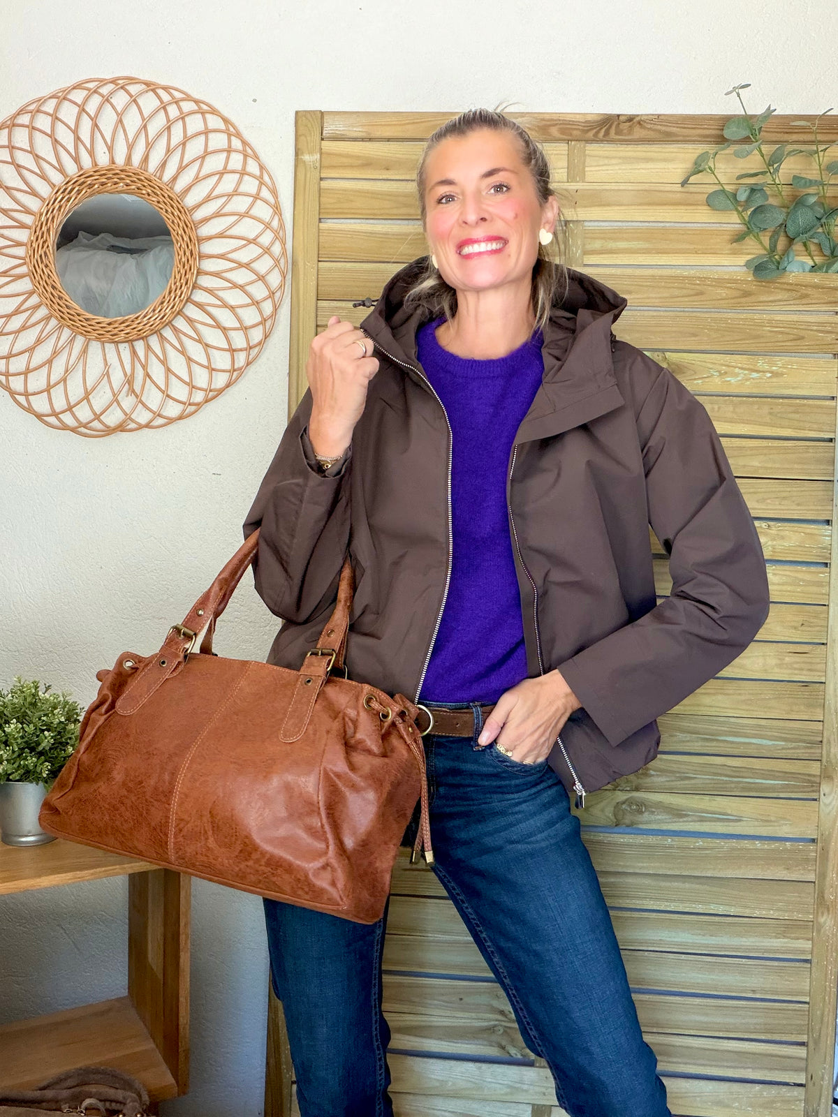 Sac cabas XL en cuir vieilli • COOPER Camel