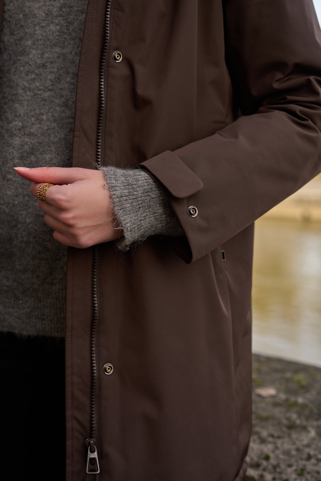 LAURA JO - Parka fourrée imperméable AMBRE LONG - Chocolat / Beige