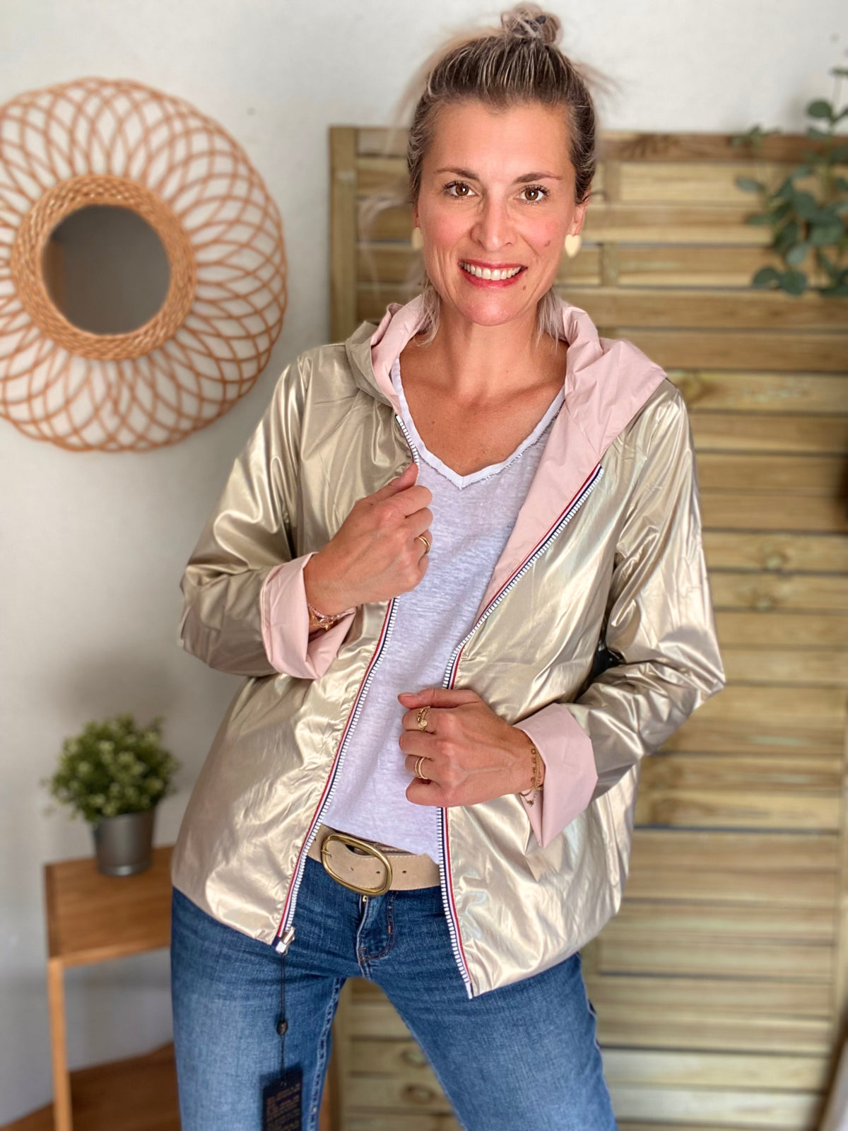 LAURA JO - Imperméable réversible léger GARANCE COURT - Rose/Doré • DÉSTOCKAGE sur Taille XL