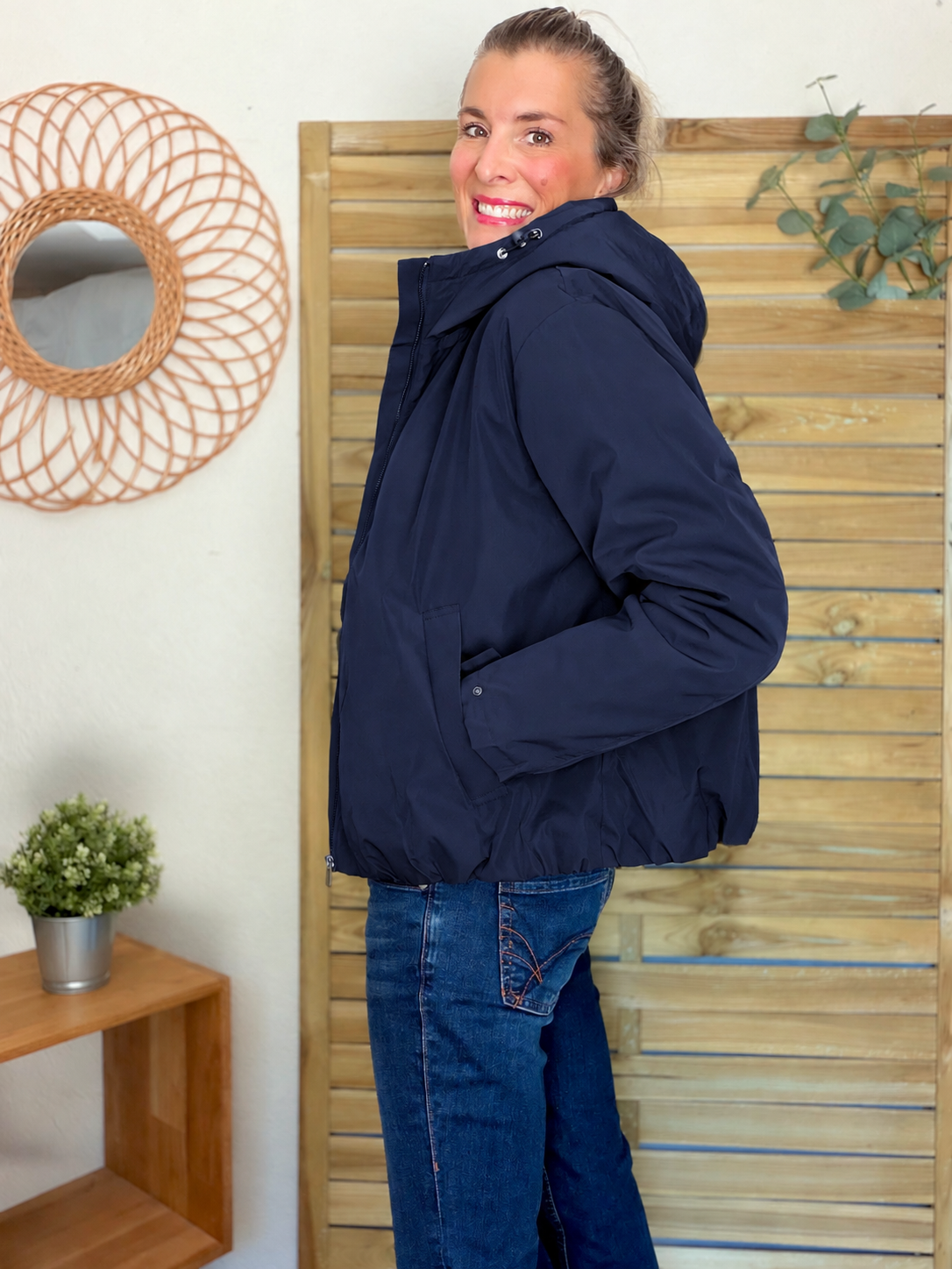 LAURA JO - Imperméable fourré sherpa EVA court - Bleu marine