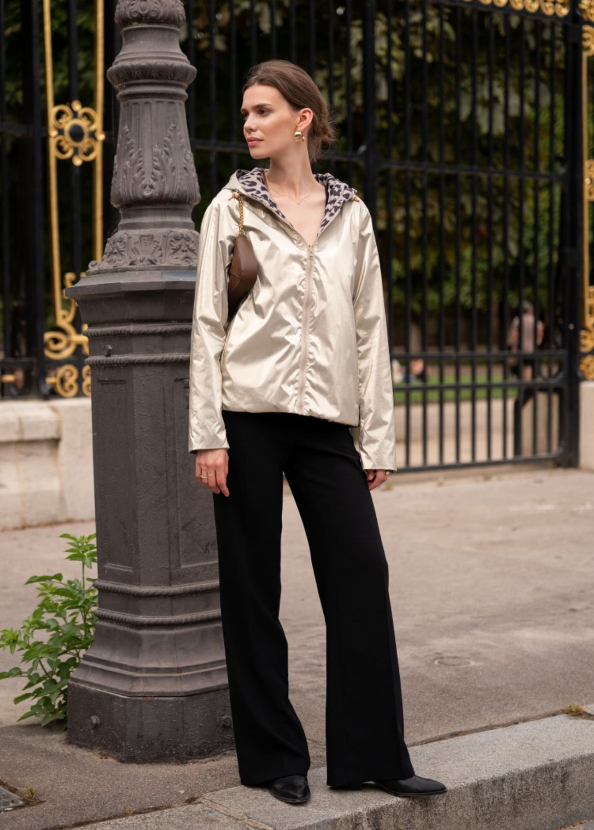 LAURA JO - Imperméable réversible rembourré LOUISON COURT - Doré / léo • DÉSTOCKAGE sur Taille XL