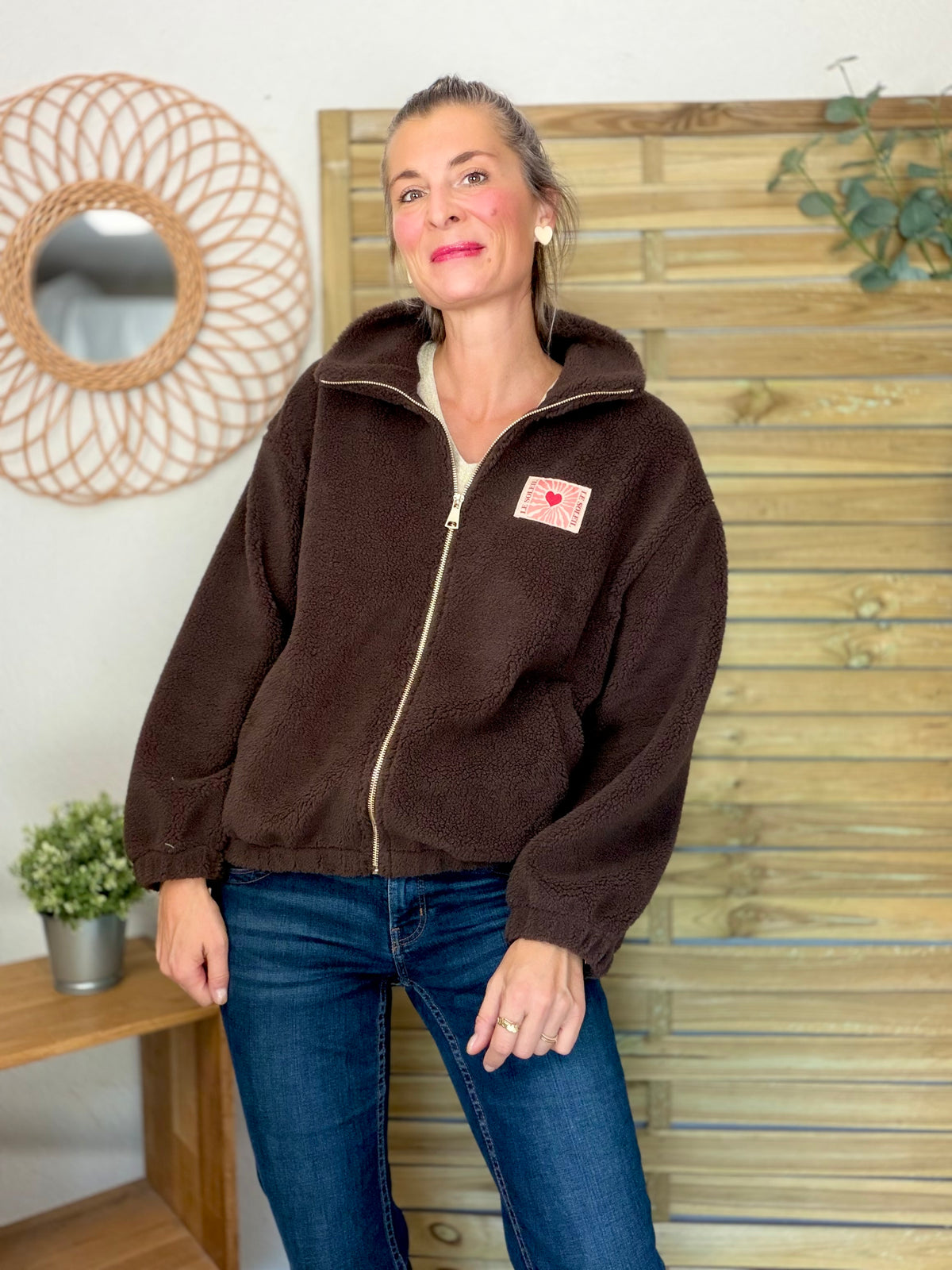 ⚡️ARRIVAGE • Veste teddy Sherpa zippée « Soleil » DORO Chocolat