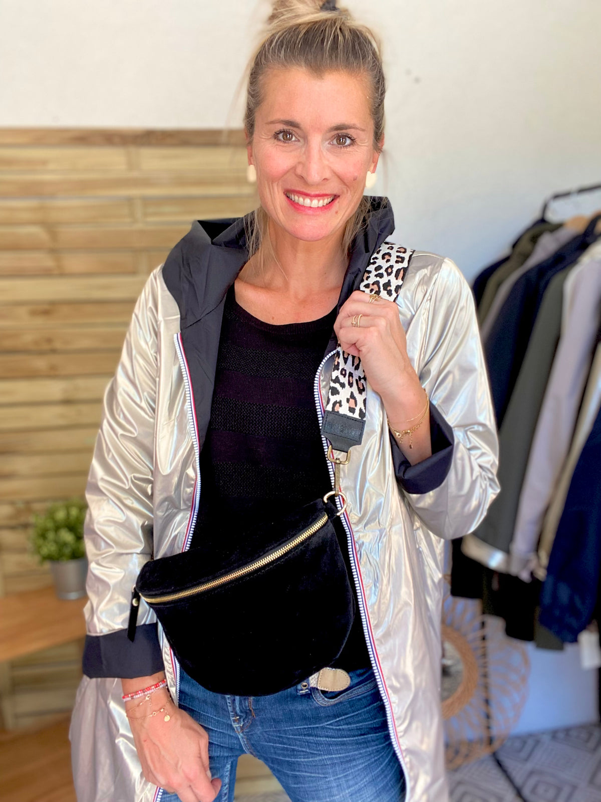 LAURA JO - Imperméable réversible léger GARANCE LONG - Noir/Doré • DESTOCKAGE sur Taille S