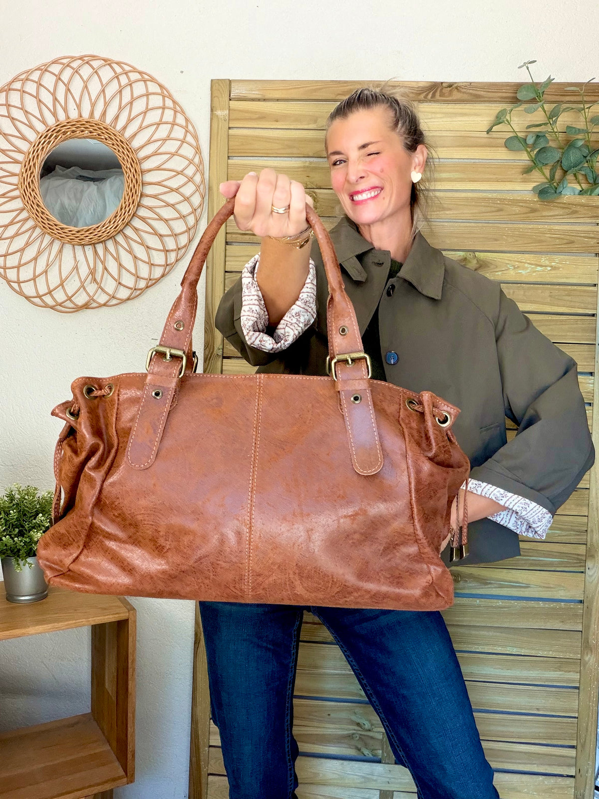 Sac cabas XL en cuir vieilli • COOPER Camel