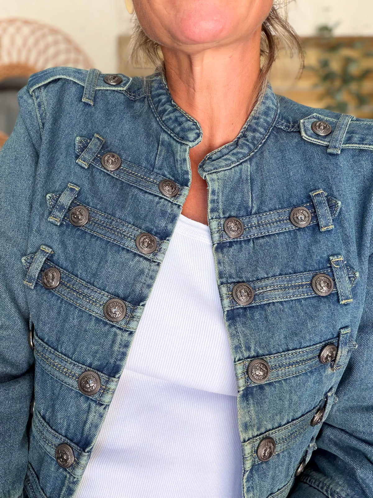 Veste officier courte en jean NAPOLÉON - Bleu Jean • DÉSTOCKAGE