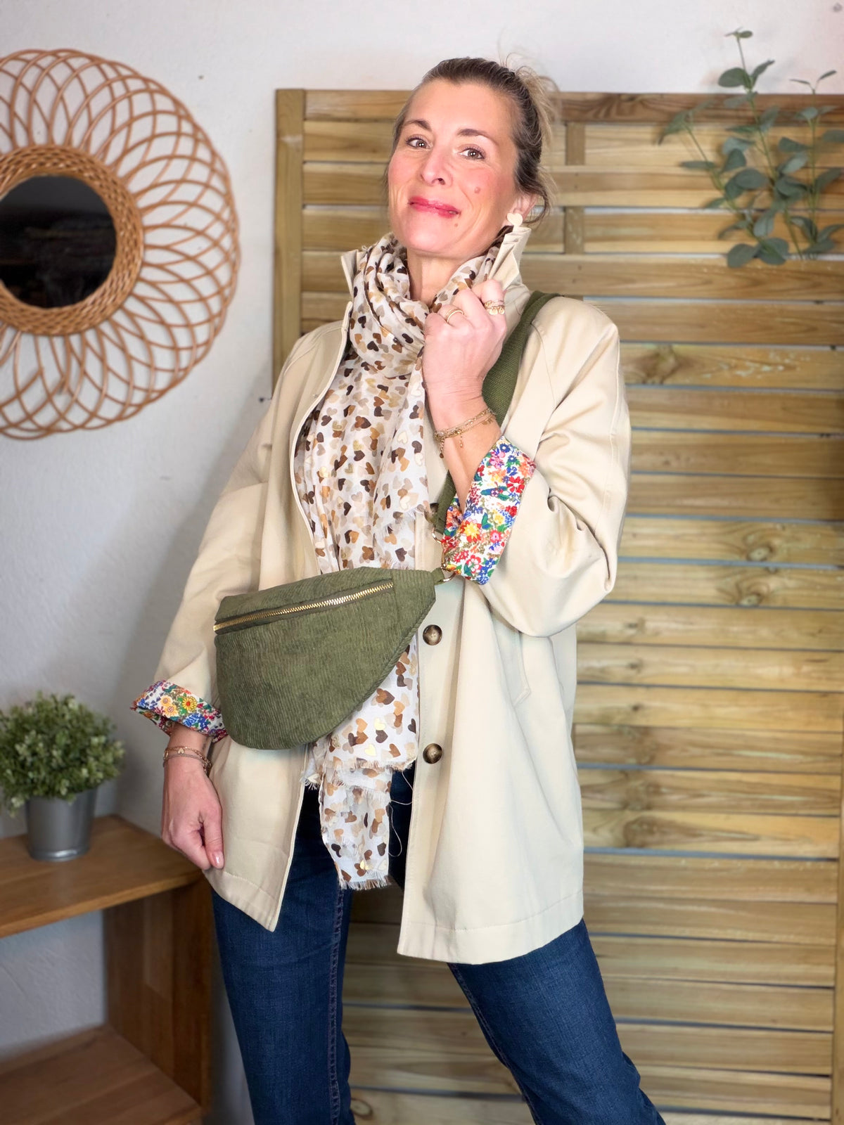 Foulard Cœurs SIGRID - Taupe 💛🧡🤎