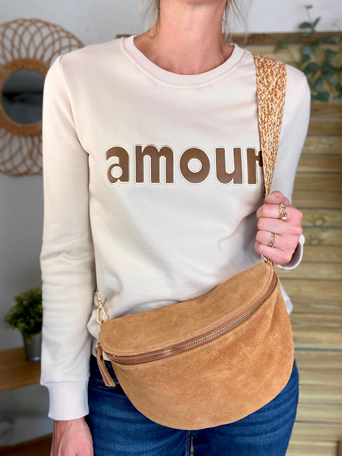Sweat amour en coton GABRIELLE - Beige et Taupe - FIN DE SÉRIE