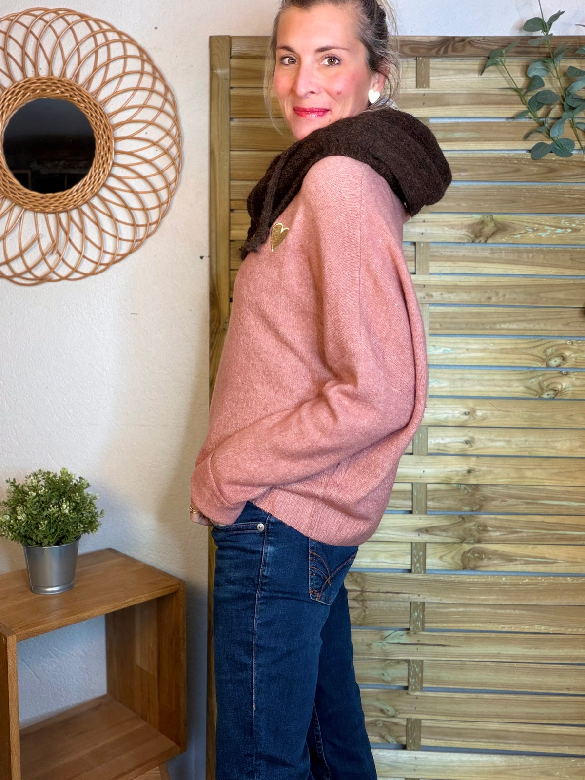 Col cagoule LORIE en maille avec boutons - Chocolat