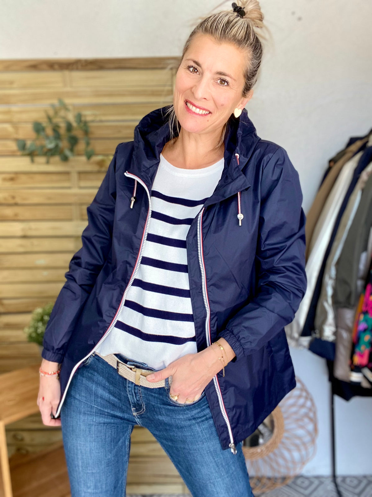 Imperméable mi-saison doublé SOLINE MI-LONG - Bleu marine - LAURA JO - FIN DE SÉRIE