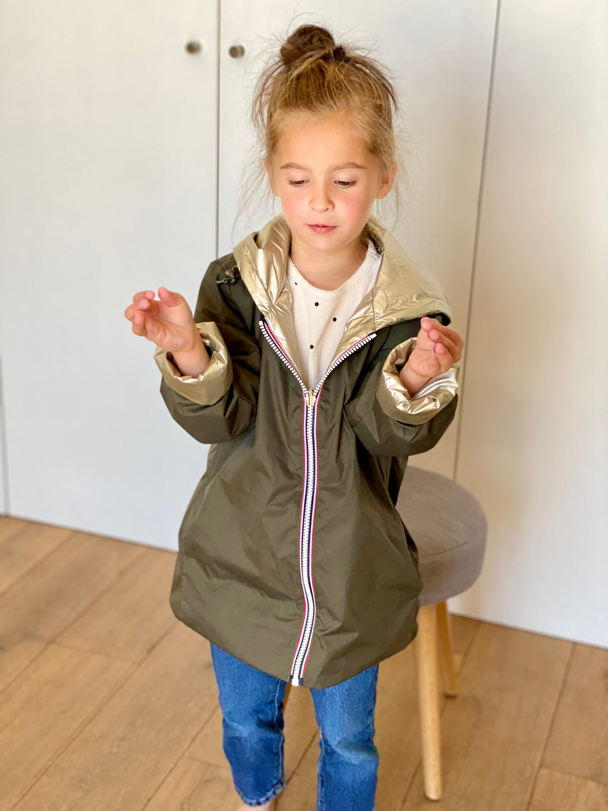 Imperméable réversible rembourré LOUISON KIDS enfant (mixte) - Kaki / Doré • DÉSTOCKAGE sur Taille 6 ans