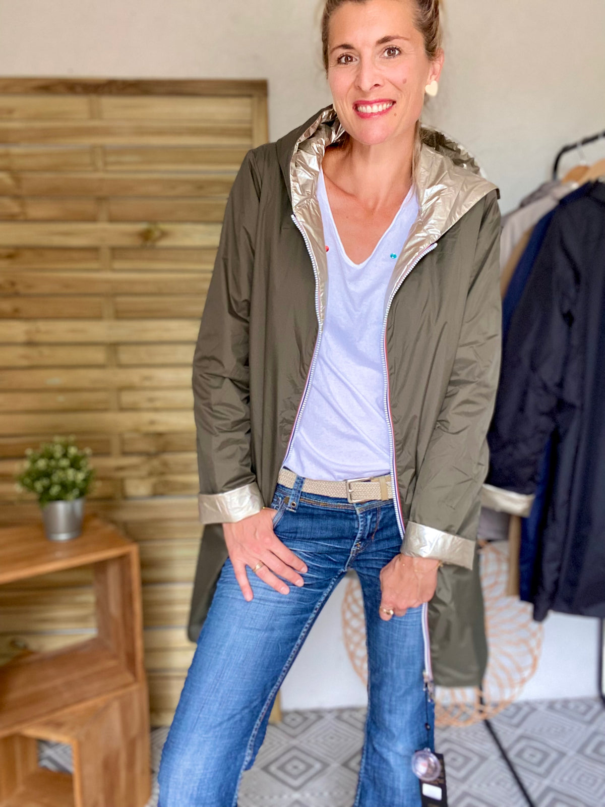 LAURA JO - Imperméable réversible rembourré LOUISON LONG - Kaki/Doré