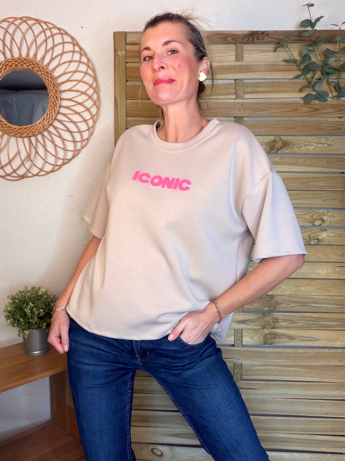 Tee shirt ICONIC matière sweat - THÉA Beige