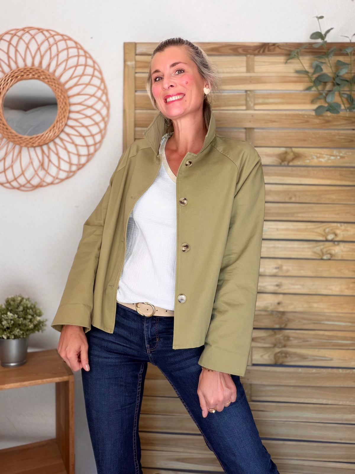 Veste Trench en coton avec Liberty - JOHAN Kaki clair - FIN DE SÉRIE