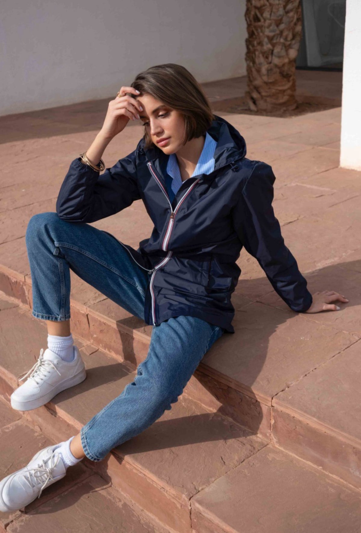 LAURA JO - Coupe vent imperméable ANNA LONG léger - Bleu marine