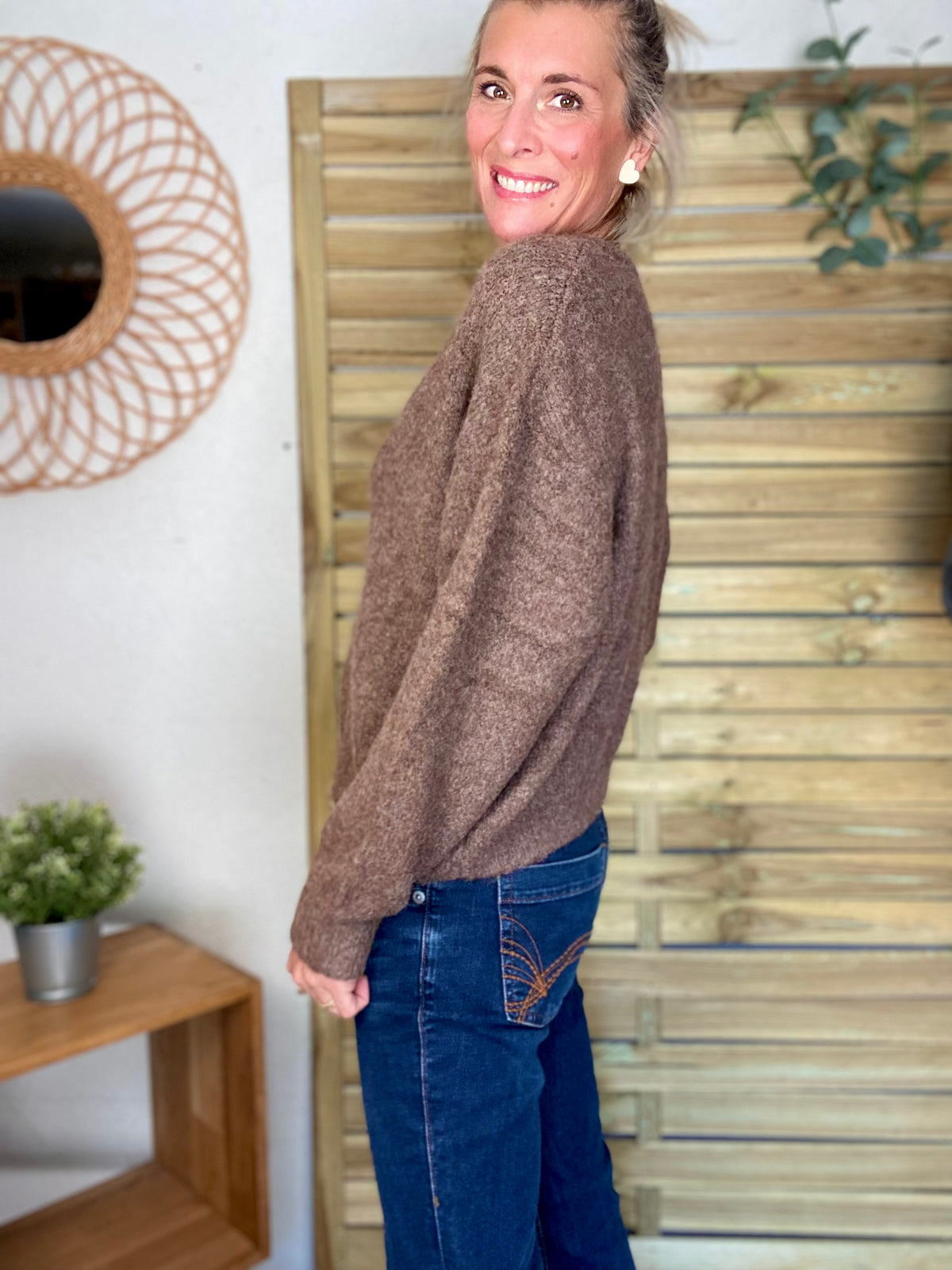 Gilet en maille MERYL - Chocolat chiné (noisette)