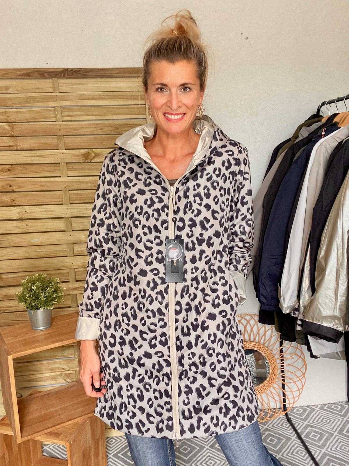 LAURA JO - Imperméable réversible rembourré LOUISON LONG - Doré / Léo • DÉSTOCKAGE sur Taille L et XL