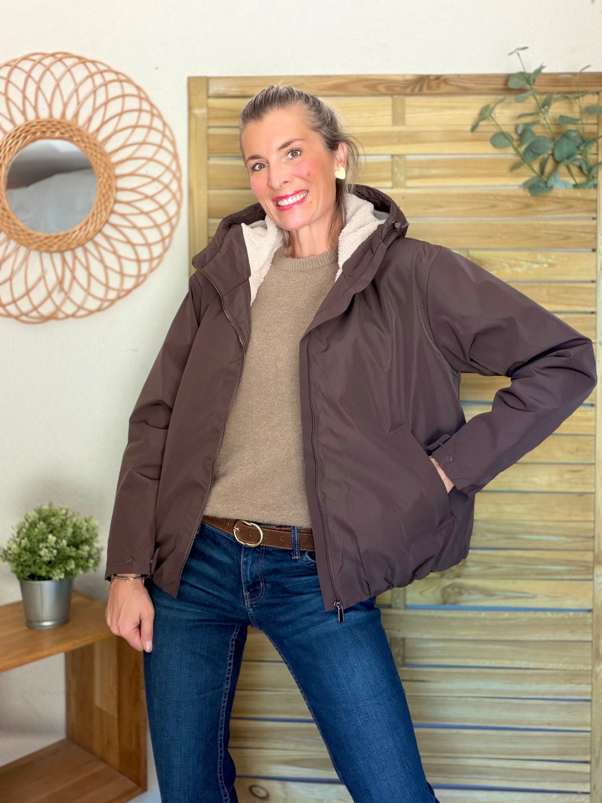 LAURA JO - Imperméable fourré sherpa EVA court - Chocolat