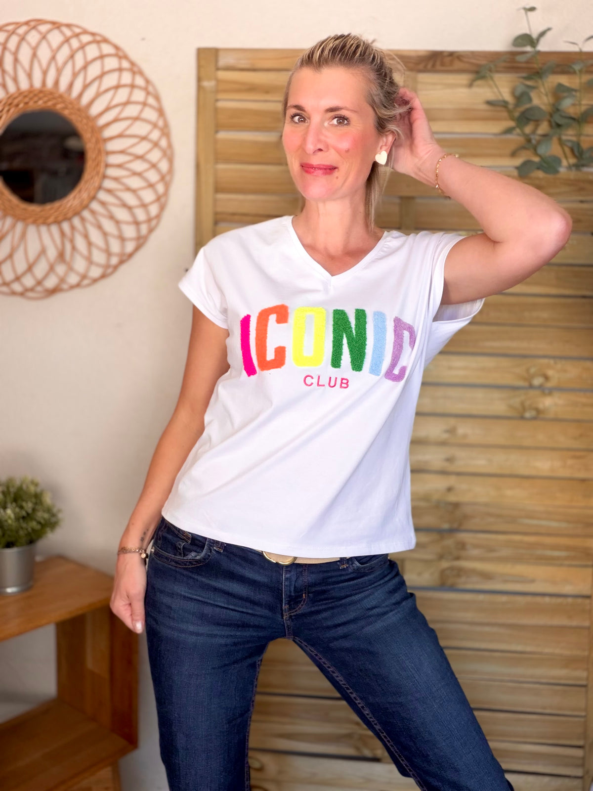 Tee shirt col V ICONIC club MIRANDA Blanc