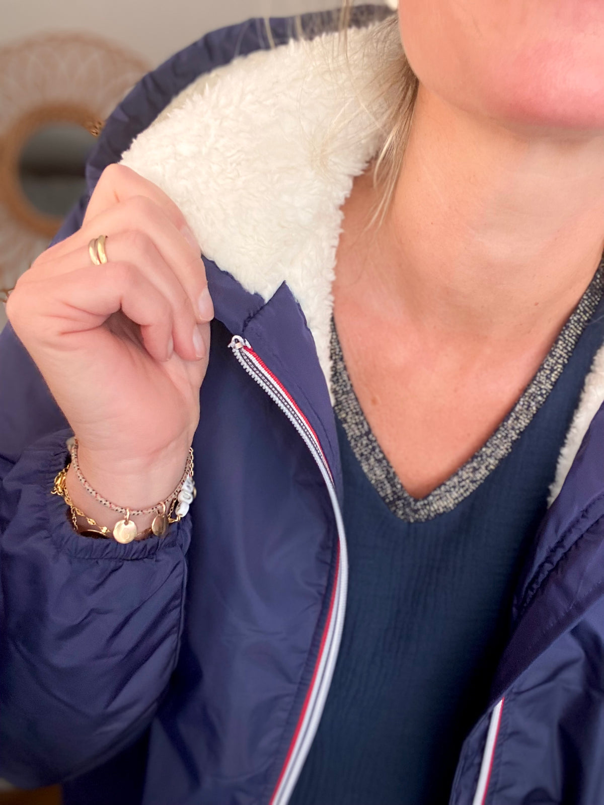 Parka Imperméable moumoute sherpa unisexe JEAN.NE - LE PETIT BRETON - Bleu Marine (Taille très grand) - FIN DE SÉRIE