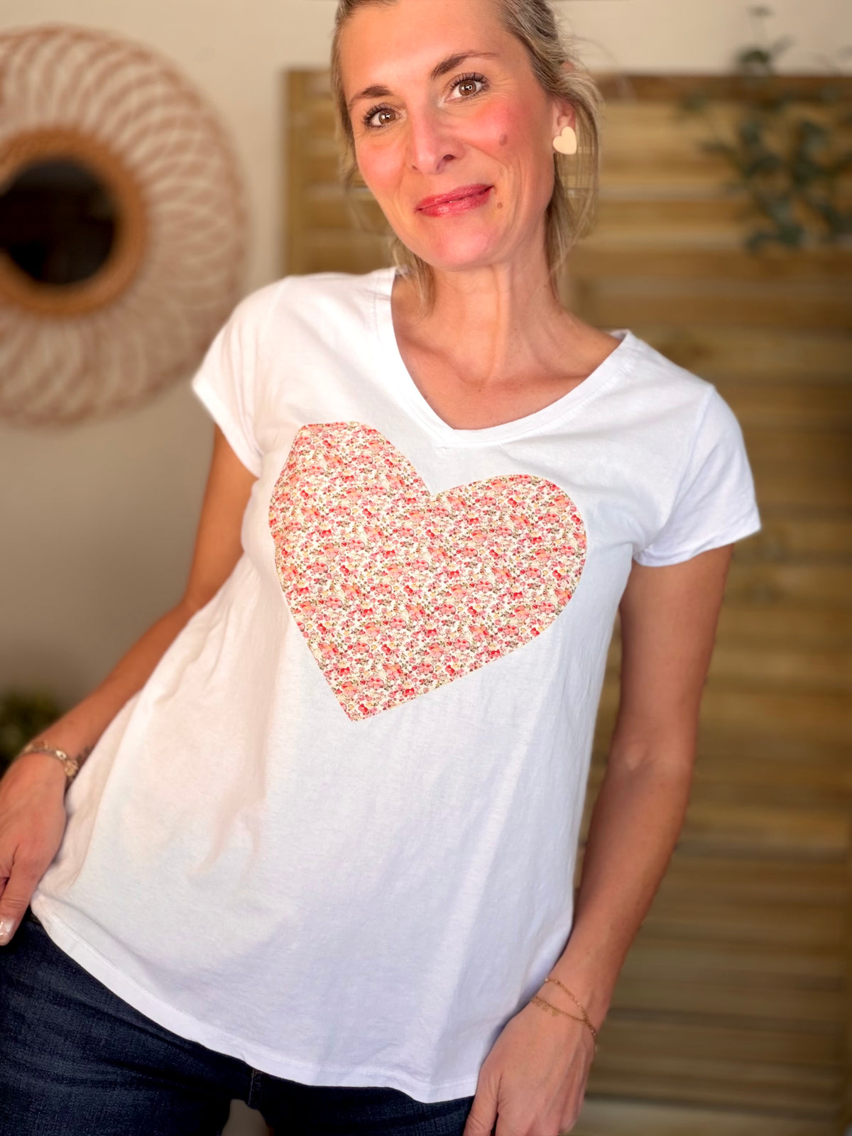 Tee shirt Gros Coeur Liberty rouge rosé VERA ❤️ - FIN DE SÉRIE