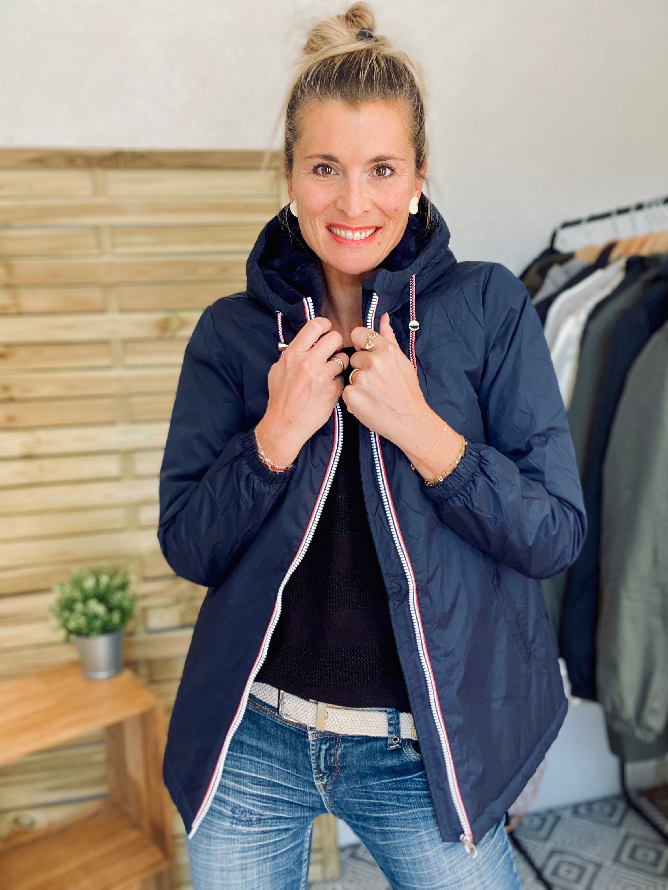 LAURA JO - Parka Imperméable THELMA MI-LONG fourré - Bleu marine