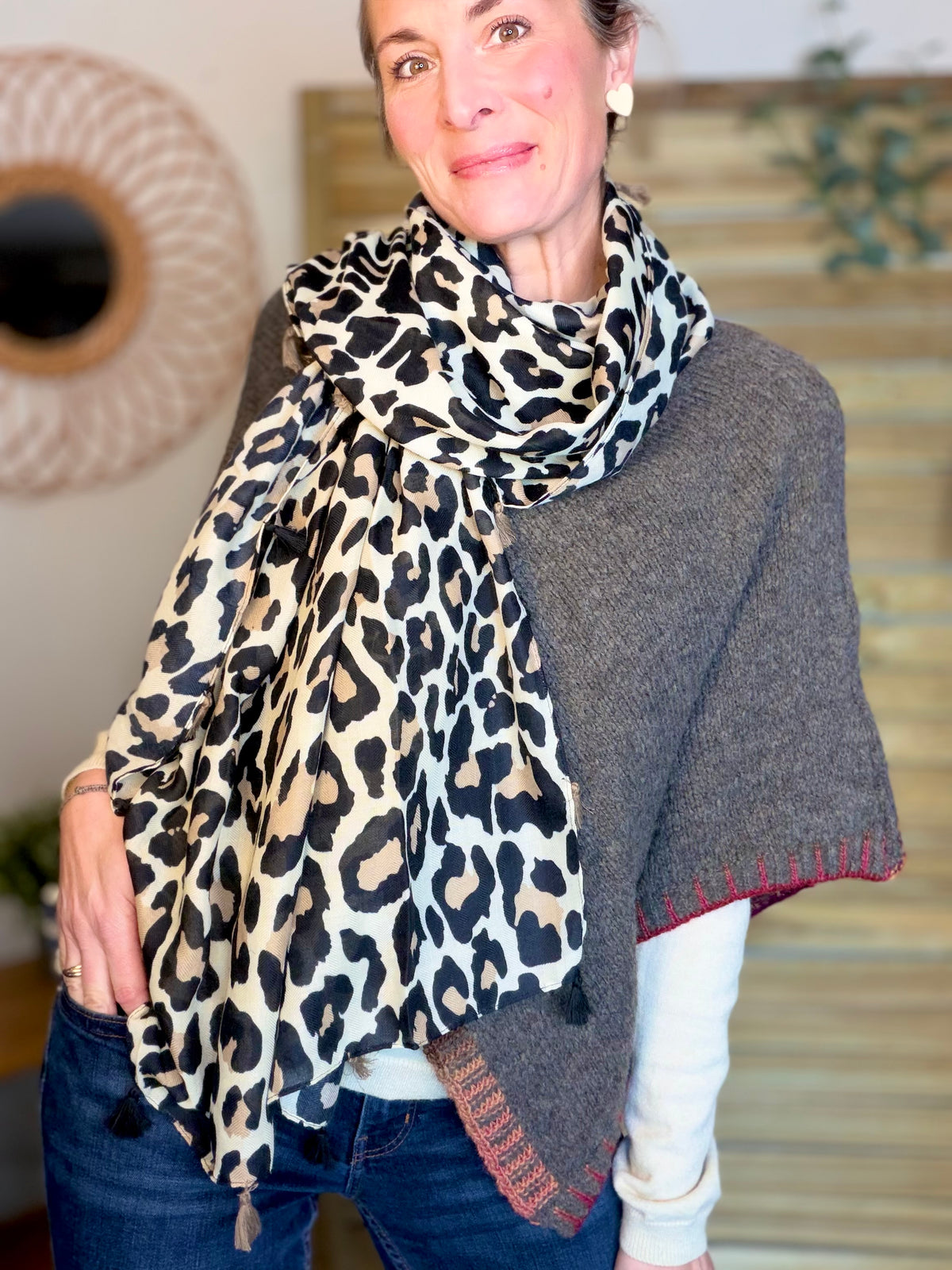 Foulards Léo CLEM - Beige / noir 🐆