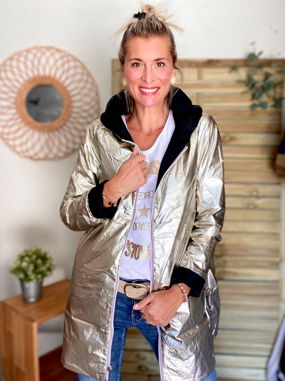 LAURA JO - Imperméable réversible rembourré LOUISON LONG - Noir/Doré