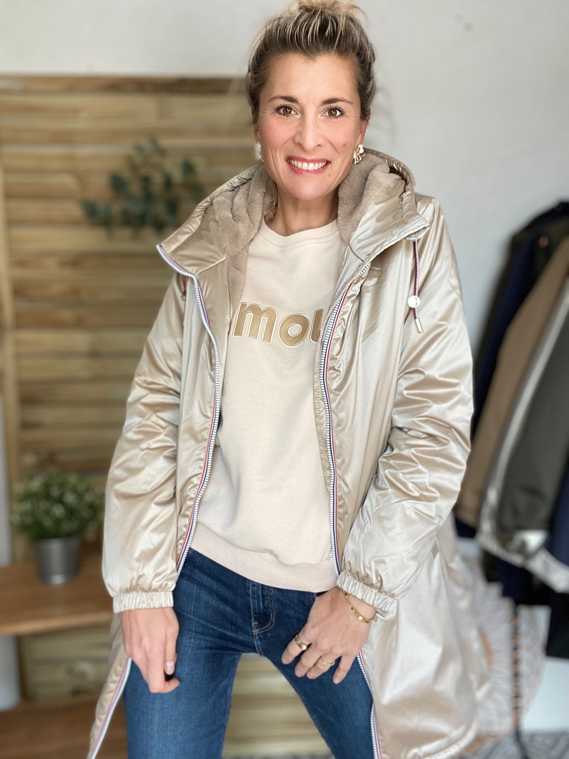 LAURA JO - Parka Imperméable THELMA LONG fourrée - Sable irisé • DÉSTOCKAGE sur Tailles S et 4XL
