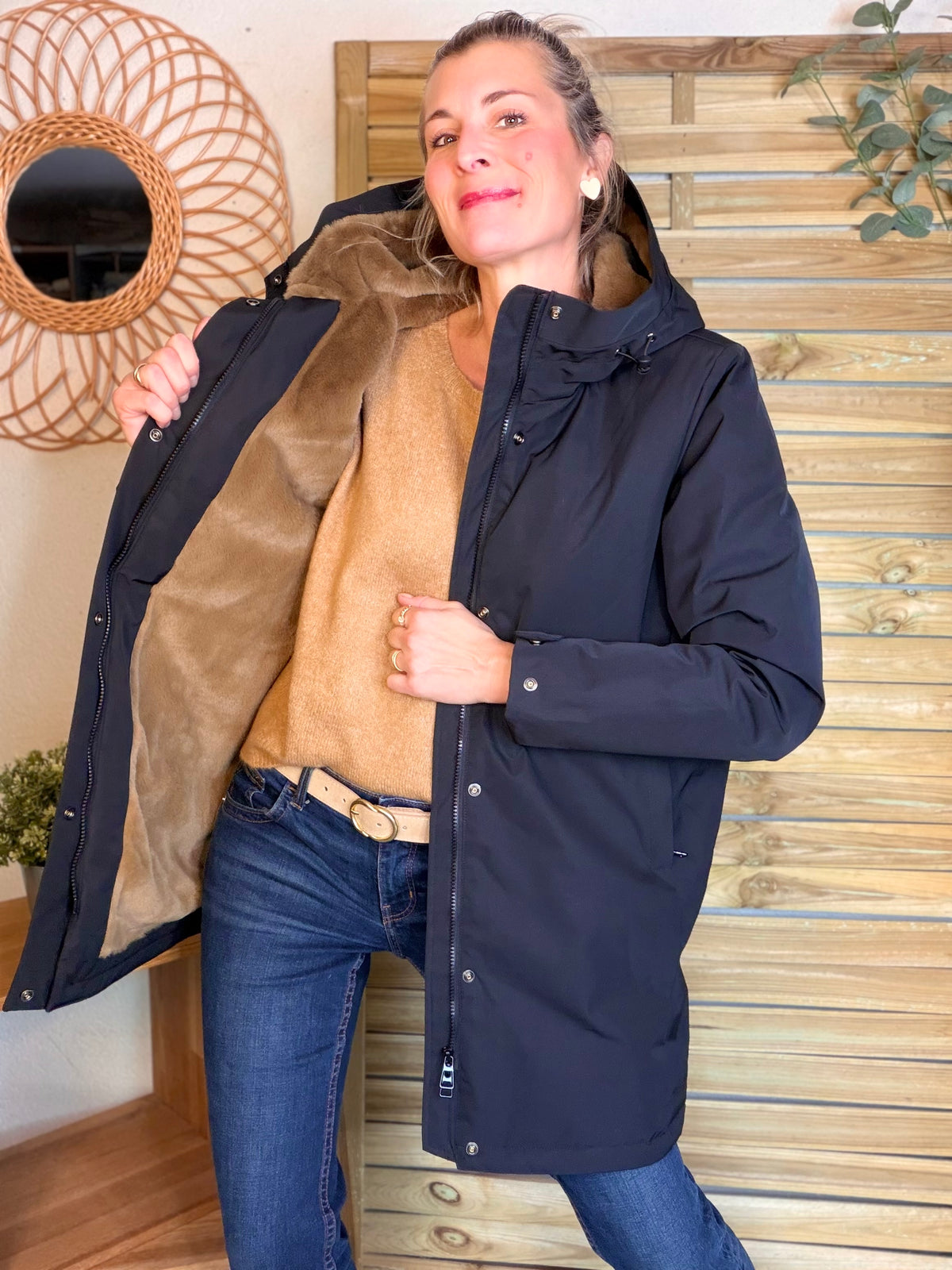 LAURA JO - Parka fourrée imperméable AMBRE LONG - Noir / Camel
