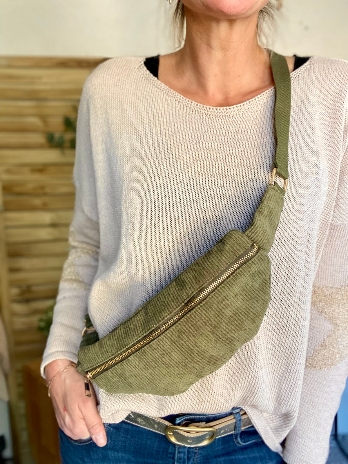 Sac banane M…ini - velours cotelé Ciao Boum - IVY - Kaki