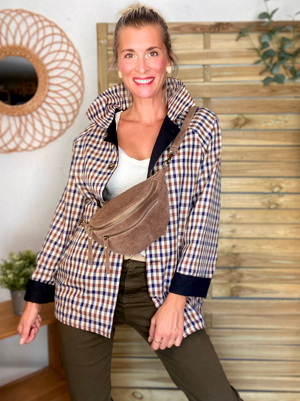 Veste Trench mi long réversible vichy LENA Noir - FIN DE SÉRIE