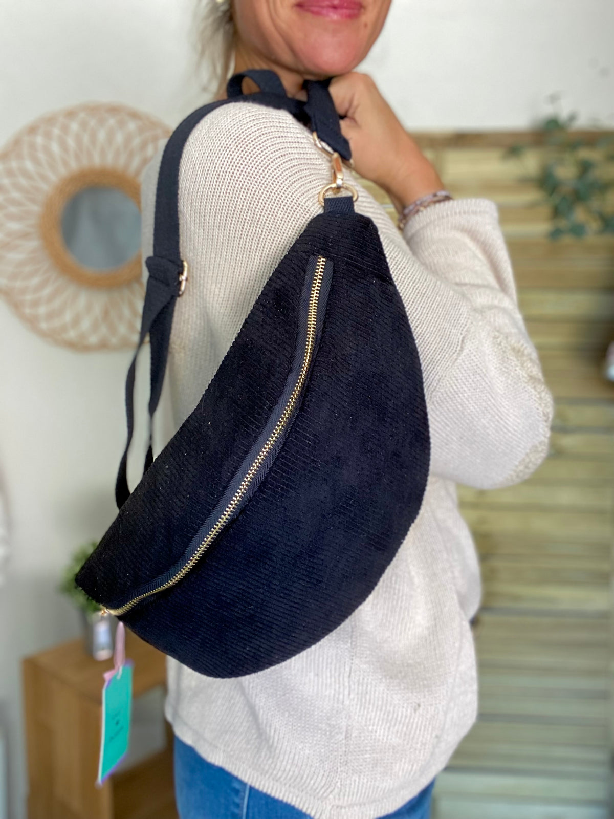 Sac banane XL velours côtelé Ciao Boum - IVY - Noir