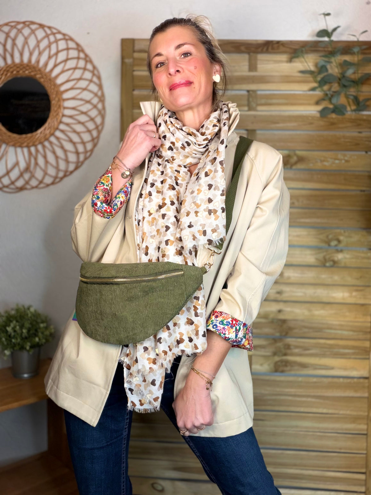 Foulard Cœurs SIGRID - Taupe 💛🧡🤎