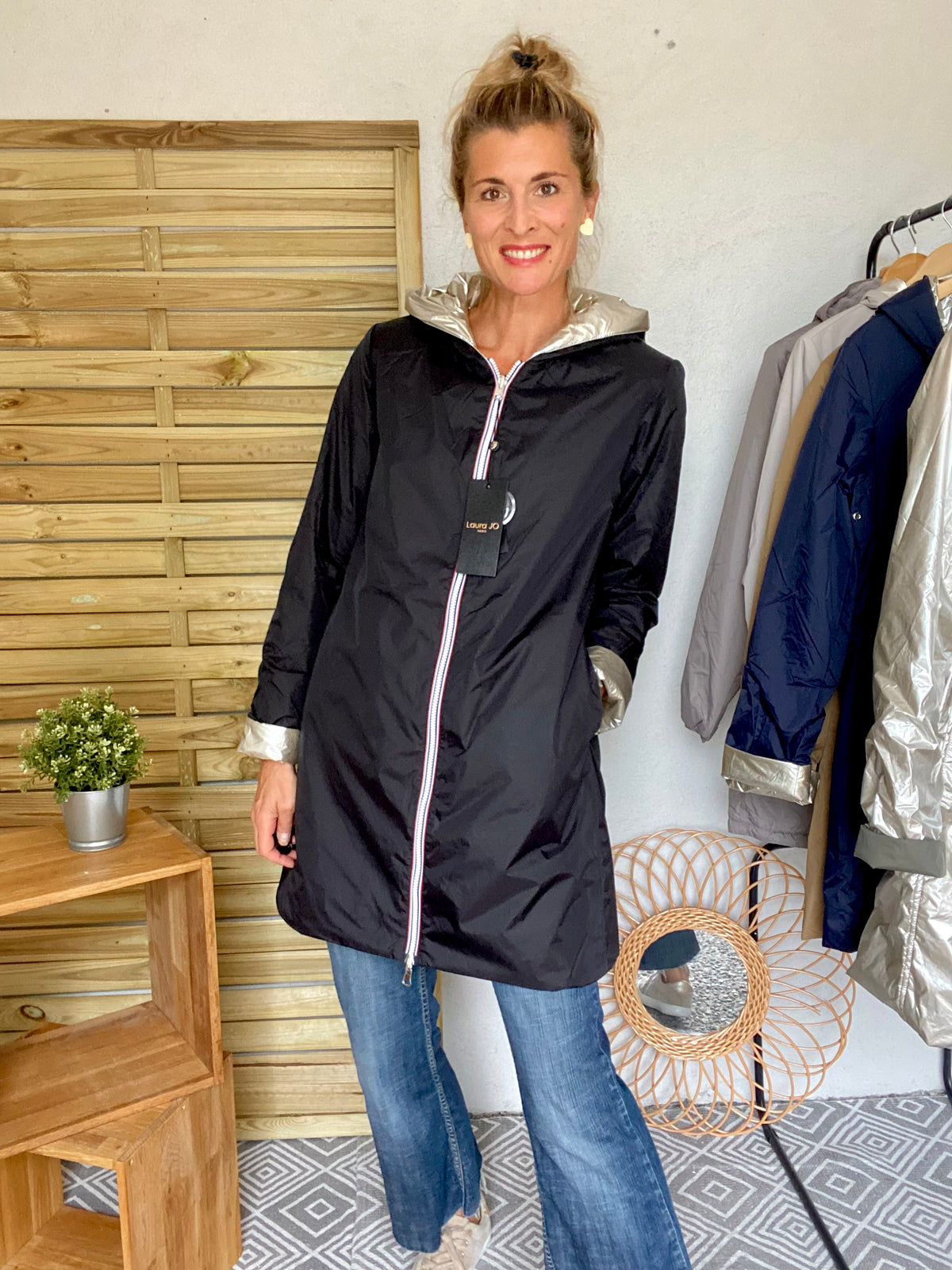 LAURA JO - Imperméable réversible rembourré LOUISON LONG - Noir/Doré