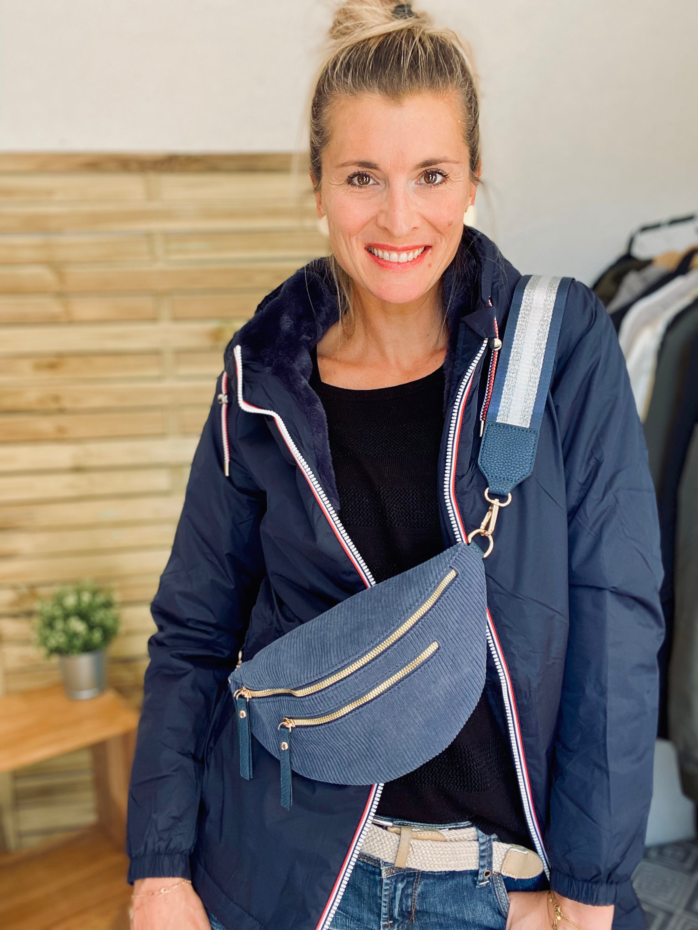 LAURA JO - Parka Imperméable THELMA MI-LONG fourré - Bleu marine