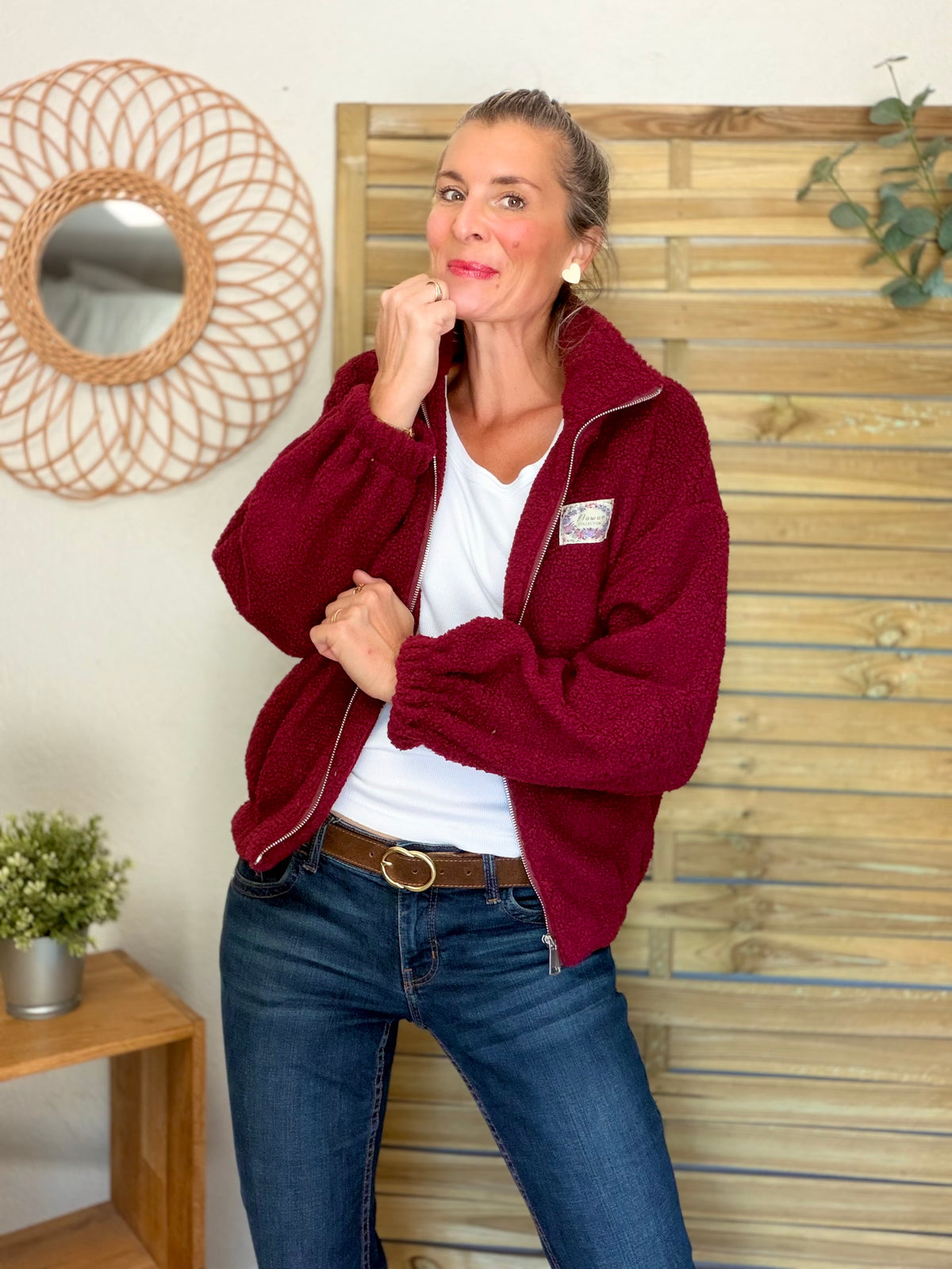 ⚡️ ARRIVAGE • Veste teddy Sherpa zippée LÉONIE Bordeaux