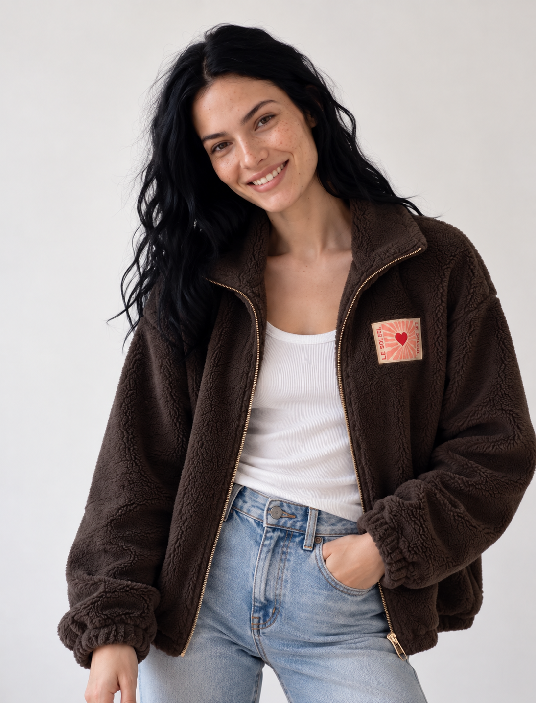 ⚡️ARRIVAGE • Veste teddy Sherpa zippée « Soleil » DORO Chocolat