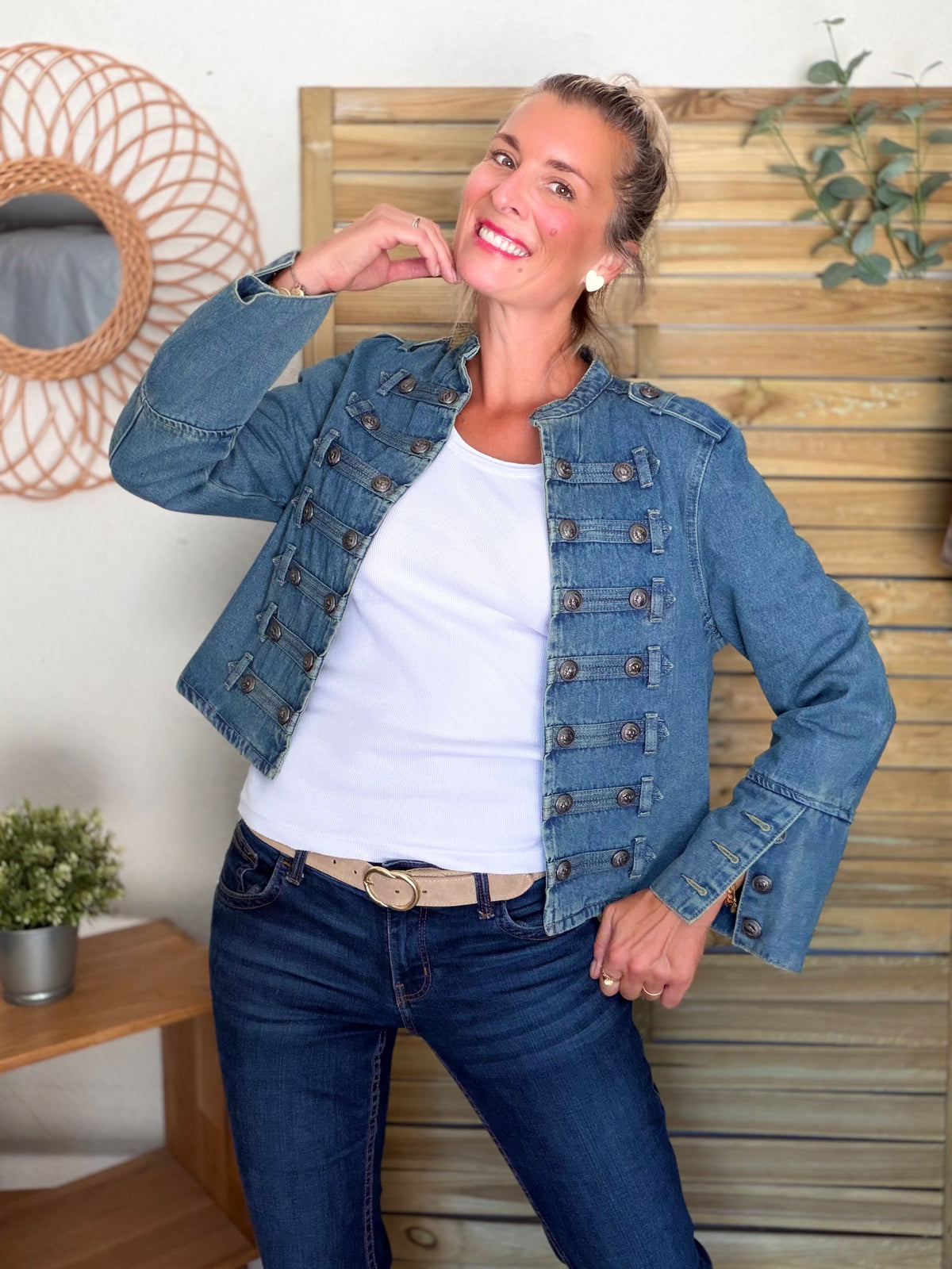 Veste officier courte en jean NAPOLÉON - Bleu Jean • DÉSTOCKAGE
