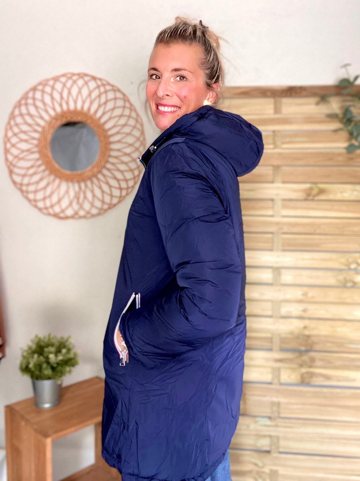 Doudoune imperméable réversible ANGÈLE LONG - Bleu marine - MELYA MELODY