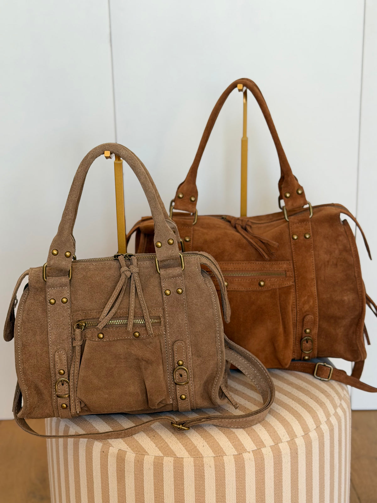 Sac à main en cuir daim • HUNTER Petit format - Taupe