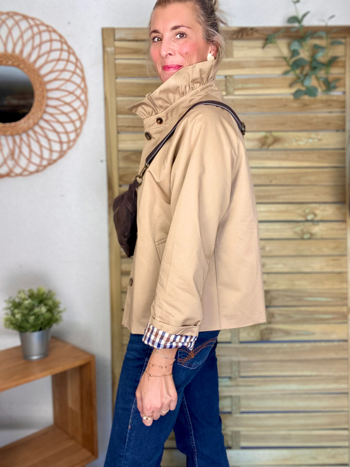 Veste Trench col victorien doublure carreaux - VICTORIA Beige Taupe